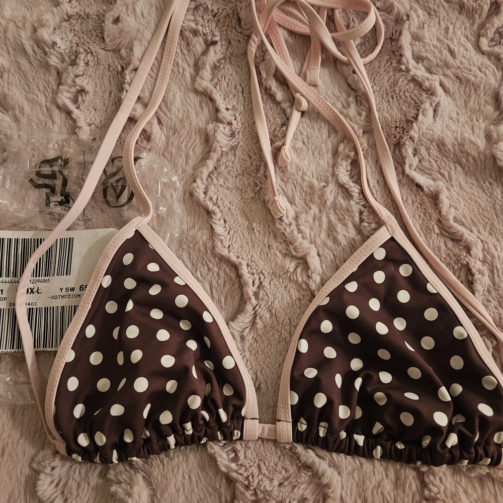 NEW Frankies Bikinis Nick Bikini Top Cocoa Dot Large